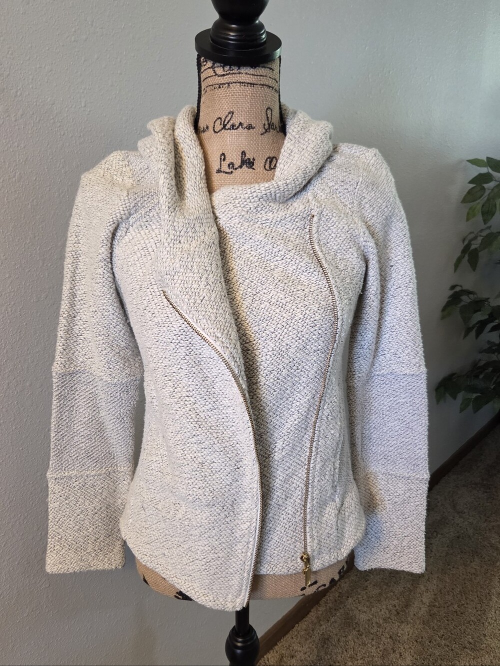 Lucky Brand Light Gray Bouclé Bomber Jacket